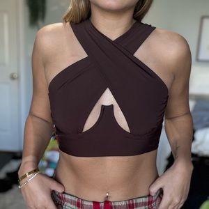 Brown strappy crop top